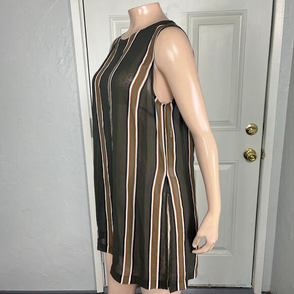 Theory Womens Shirt L Pinga Silk Designer Tunic Stripe Sheer Sleeveless B4-28 - Picture 2 of 6